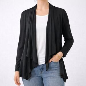 Talbots Black Open Front Waterfall Cardigan Sweater Womens Small New
